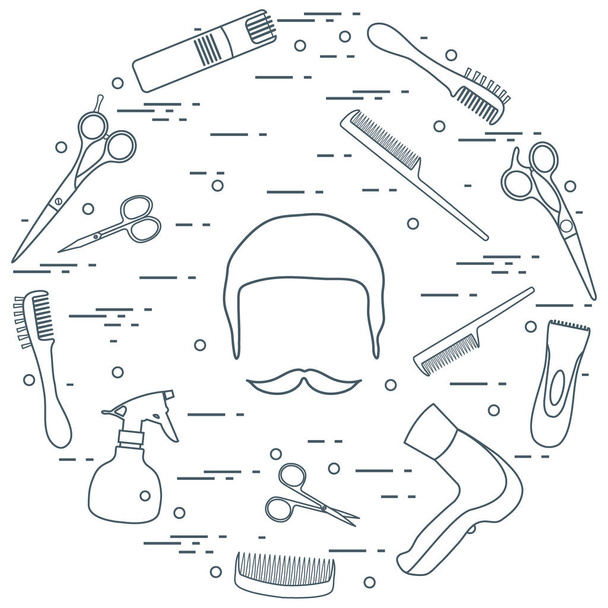 Illustration of men hairstyles, beards and mustaches, hairdresse - Vektori, kuva
