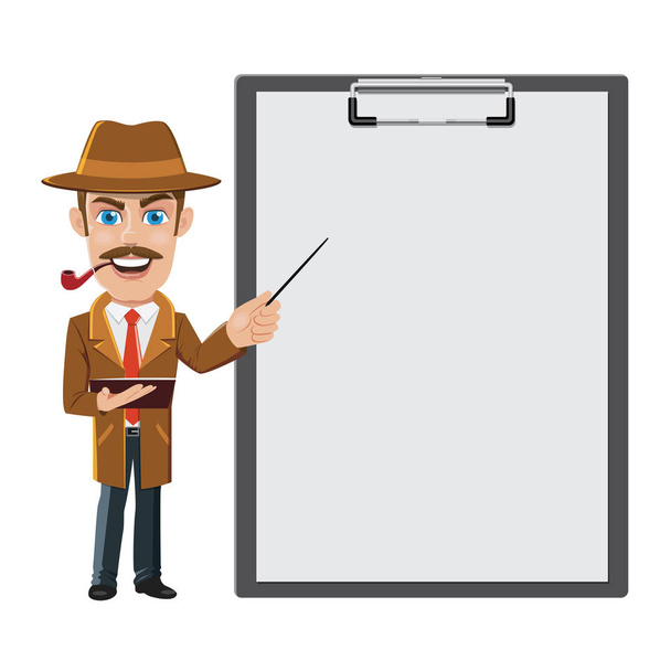 Детектив с большой папкой и пустой бумагой
 - Вектор,изображение