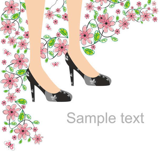 Black shoes butterfly and pink flowers banner - Vektor, kép