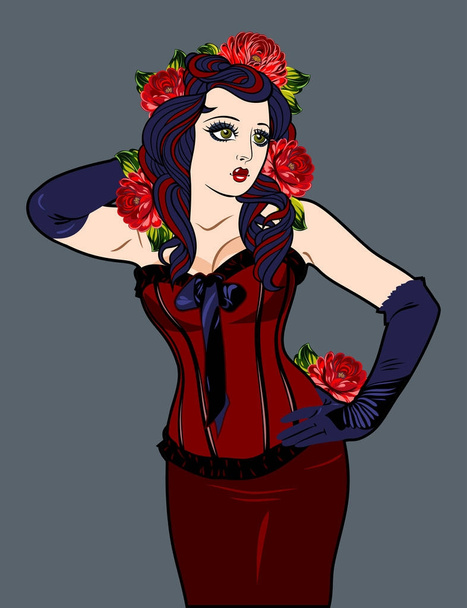 Image of a sexy girl in a traditional style of Old school tattoo pin up - Vector, Image