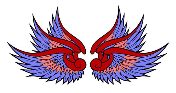 Vleugels. Tekening in de stijl van Old-School Tattoos - Vector, afbeelding