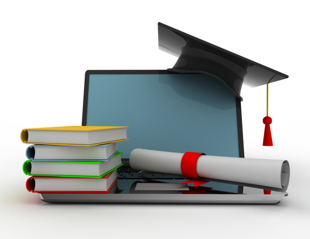 laptop con gorra de graduación. 3d ilustración renderizada
 - Foto, Imagen