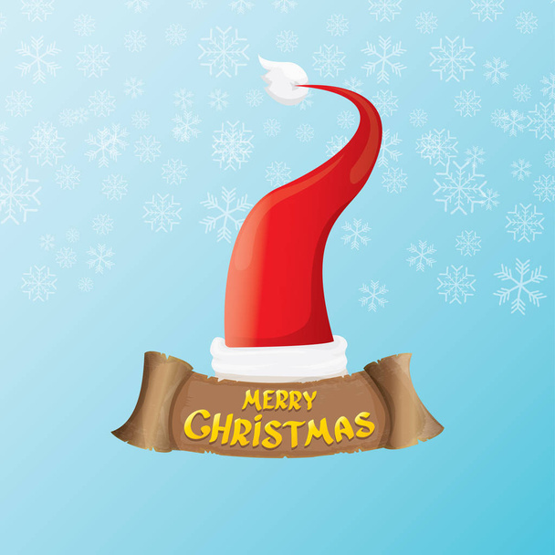 ベクトル ヴィンテージ ファンキーなサンタ クロースのような漫画雪片青い背景が付いて手アイコン。サンタの親指は手のシンボルです。メリー クリスマス グリーティング カード、チラシ、横断幕やポスターの背景をベクトルします。 - ベクター画像