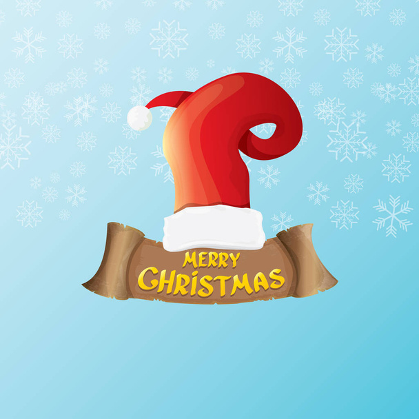 Vektor Vintage funky Cartoon Weihnachtsmann wie Hand-Symbol auf blauem Hintergrund mit Schneeflocken. Daumen hoch Weihnachtsmann Hand Symbol. Vektor frohe Weihnachten Grußkarte, Flyer, Banner oder Poster Hintergrund - Vektor, Bild