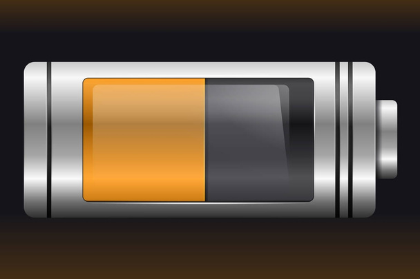 Orange Metal with Glass Battery. 50% Charge - Vector, Image