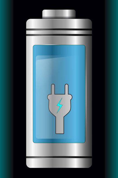 金属ガラスのバッテリー付き。光の青い充電記号 - ベクター画像