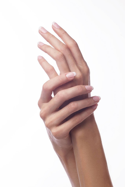 Fingernail. Beautifull Woman hand. Manicure and Gesturin - 写真・画像