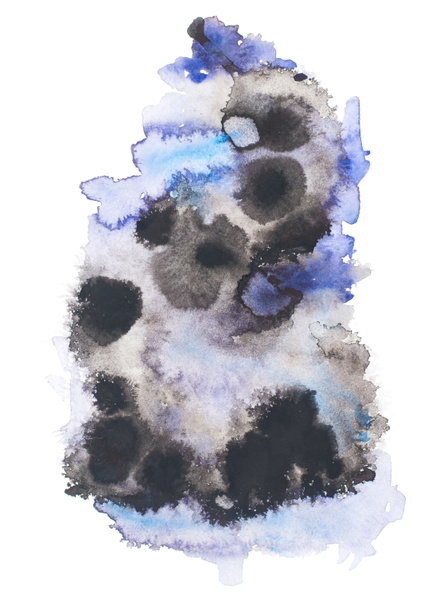 Abstract painting with black and blue paint blots on white  - Photo, Image