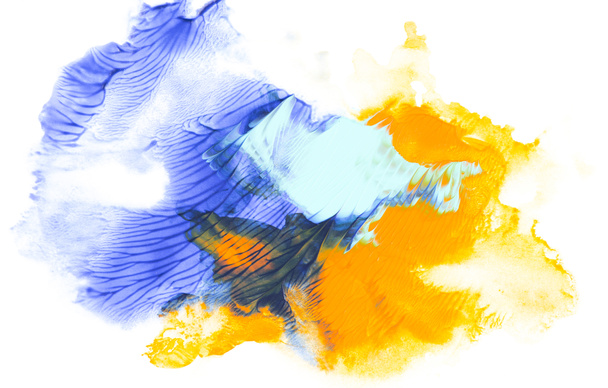 Pintura abstracta con pinceladas azules y amarillas sobre blanco
  - Foto, imagen