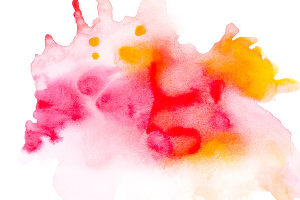 Abstract painting with bright red, pink and orange watercolour paint blots on white  - Φωτογραφία, εικόνα