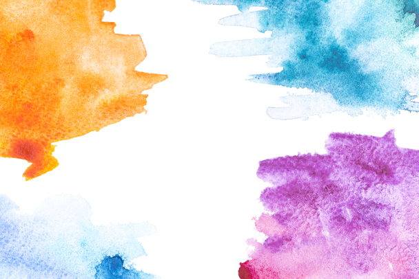 Абстрактне розфарбування помаранчевою, синьою та фіолетовою фарбами на білому
  - Фото, зображення