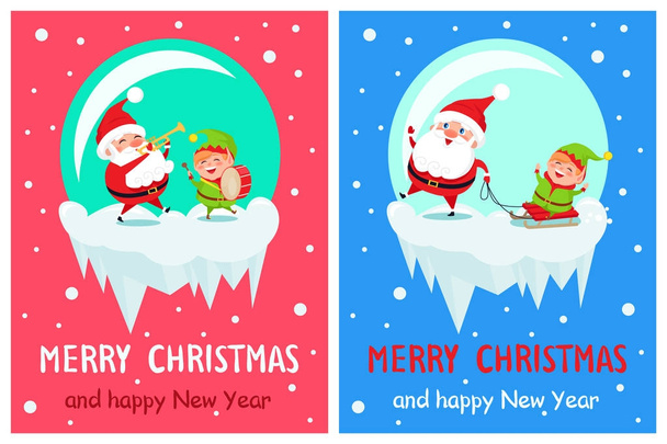 Merry Christmas Santa, Trumpet Vector Illustration - Vektor, kép