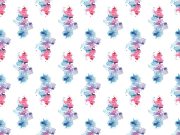 seamless pattern with blue and pink watercolor paint spots, isolated on white - Foto, Imagem