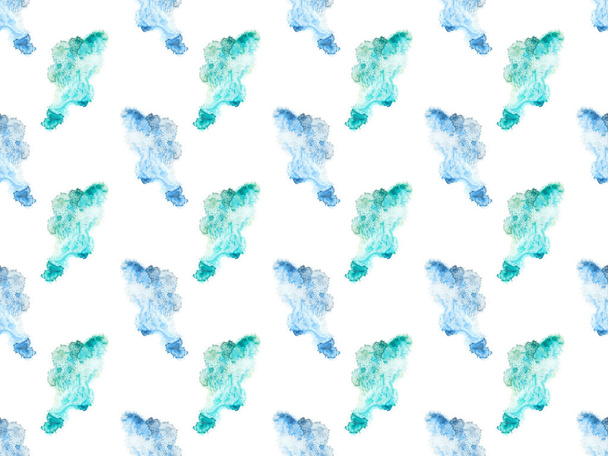 seamless pattern with blue and green watercolor paint spots, isolated on white - Photo, Image