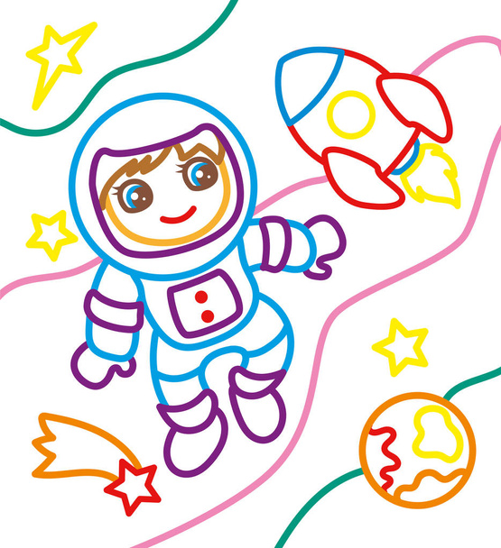 Coloring Book Of Astronaut And Rocket - Vector, Imagen