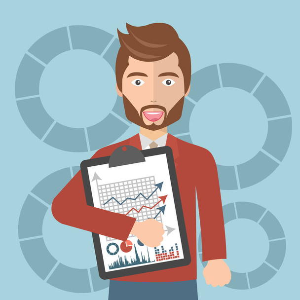 Businessman with a task, showing task and analytic. Flat vector illustration - Vector, Image