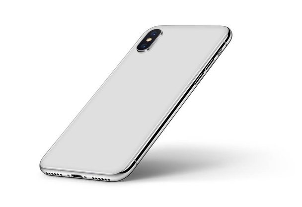 Similar to iPhone X perspective smartphone back side with shadow CW rotated on white background - Photo, Image