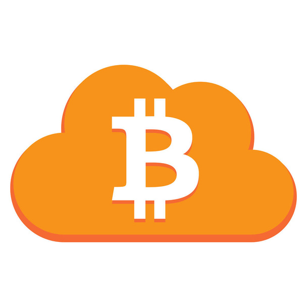 Bitcoin-Symbol auf Wolke isoliert auf weißem Hintergrund - Vektor, Bild