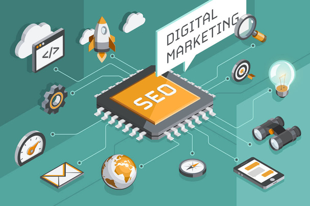 Digitální koncepce marketingu a seo - Vektor, obrázek