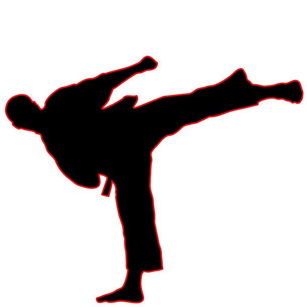 Dövüş sanatları - karate tekme siluet vektör - Vektör, Görsel