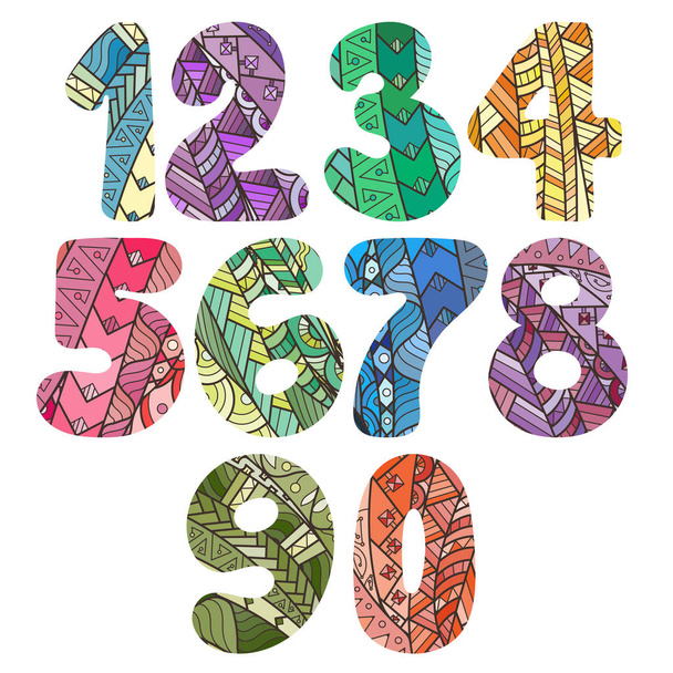 Zentangle numbers set. Collection of doodle numbers with zentangle elements. - Vetor, Imagem
