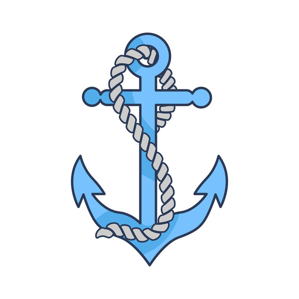Blue Heavy Anchor with Rope Isolated Illustration - Vector, Image