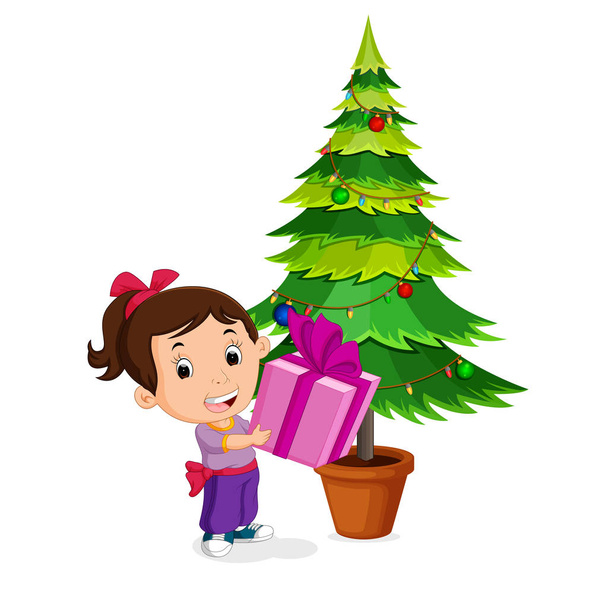 Kids getting presents for Christmas - Vector, afbeelding