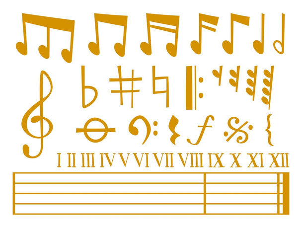 Notas vector musical melodía colorido músico símbolos sonido notas melodía texto escritura audio músico sinfonía ilustración
 - Vector, imagen