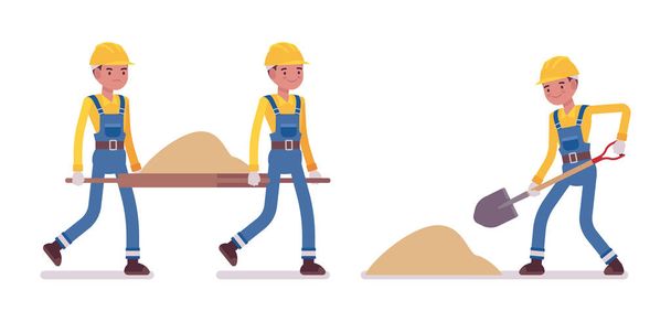 Erkek işçi kum ile çalışma kümesi - Vektör, Görsel