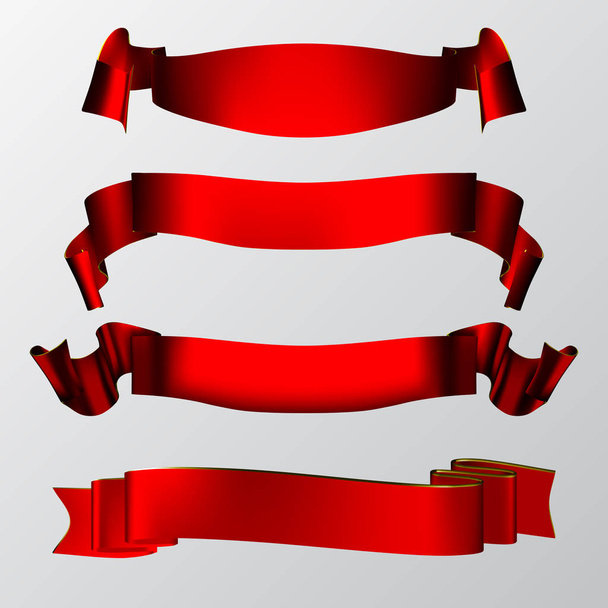 Ribbons set. Realistic Red Glossy paper ribbon. Vector illustration - Вектор, зображення
