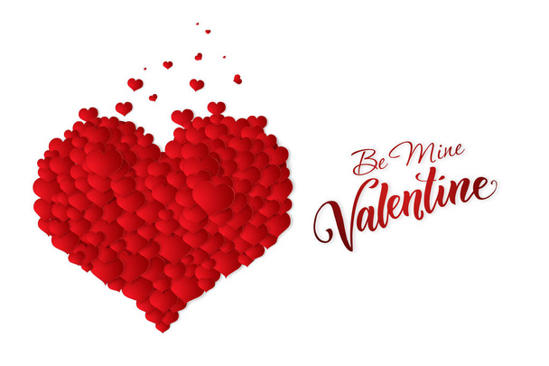 Happy Valentine's Day festive web banner. Romantic composition with a big heart made up of small hearts on a white background. - Zdjęcie, obraz