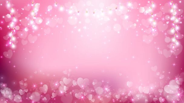 Abstrakcja serce Walentynki tło zawiera serca flary i światła string, takie jak miękki różowy, biały i pastelowych stylu, pusty obszar na środku. - Wektor, obraz