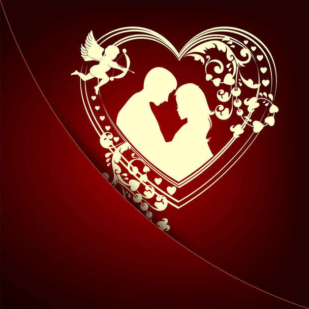 червоний фон з люблячою парою в серці
 - Вектор, зображення