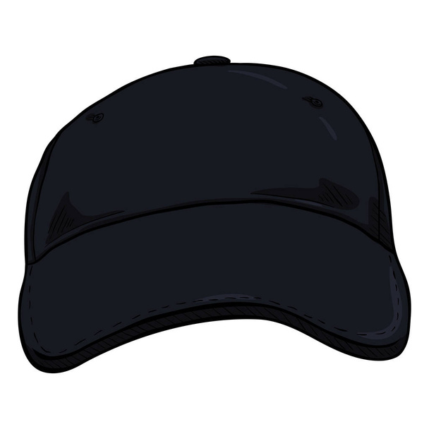 Front View of Cartoon Black Classic Blank Baseball Cap - Vector, Image