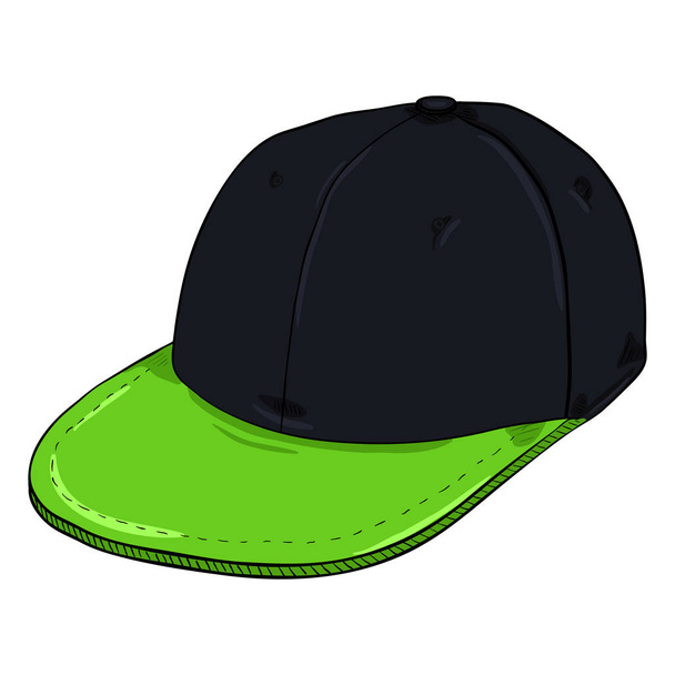 Side View of Cartoon Black Retro Baseball Cap with Flat Green Peak - Vector, Image
