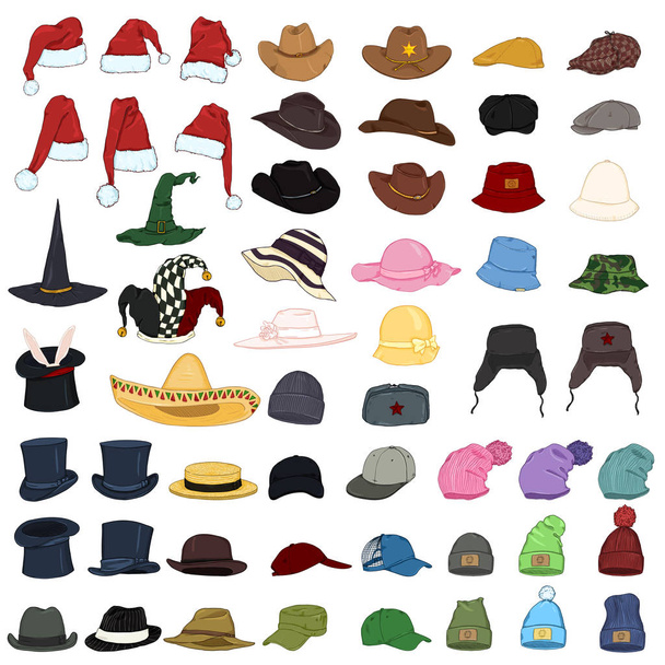 Büyük dizi karikatür renk şapka ve kapaklar - Vektör, Görsel