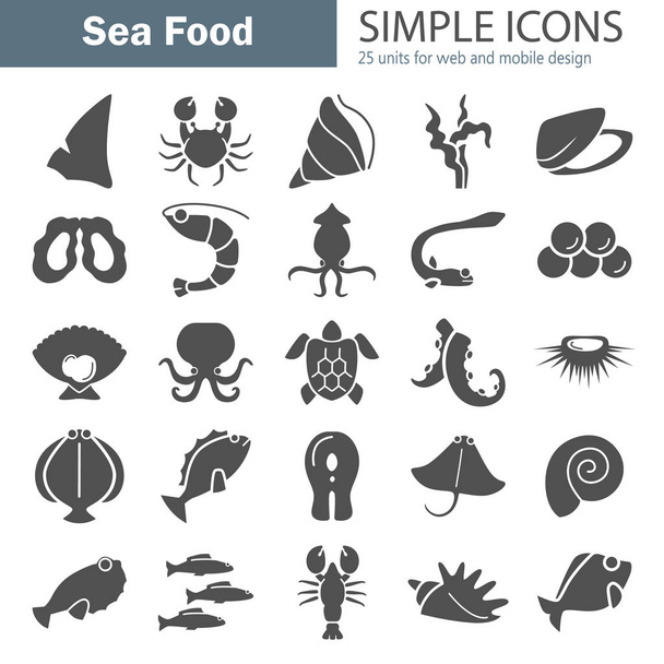 Sea food simple icons set for web and mobile design - ベクター画像