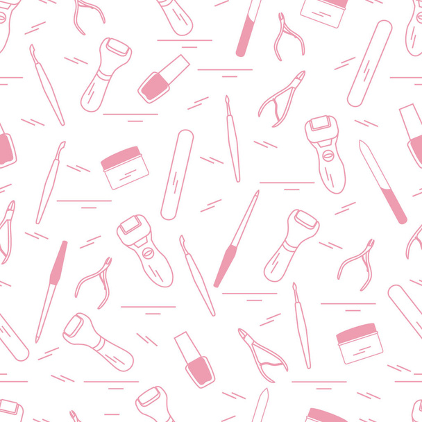 Seamless pattern with variety tools for manicure and pedicure. P - Вектор,изображение