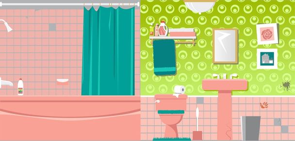 Interior of an outdated bathroom before renovation, EPS 8 vector illustration - Vector, Image