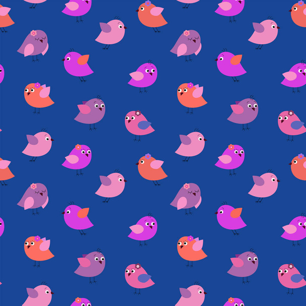 Stylish children's pattern on a blue background with a birds - Vector, Image