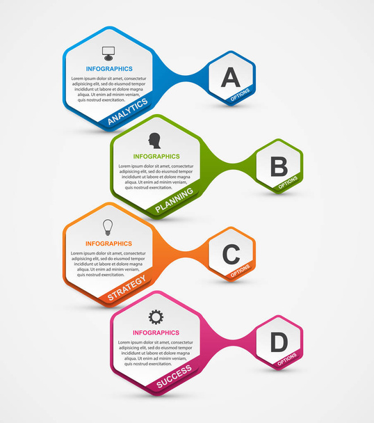 Abstract hexagon options infographics template. Infographics for business presentations or information banner. - Vektör, Görsel