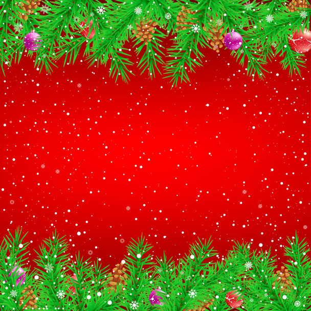 Spruce branch red Christmas background - Vecteur, image
