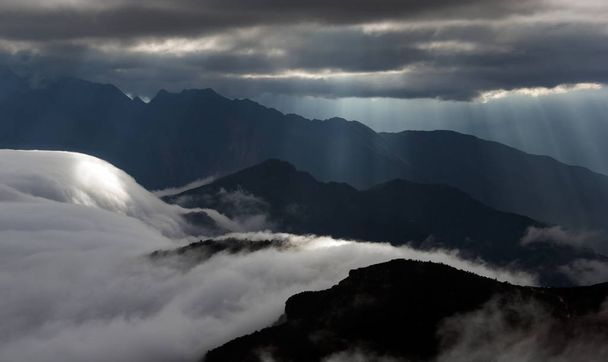 zee van wolken op de berg terug vee in westelijk Sichuan, China - Foto, afbeelding
