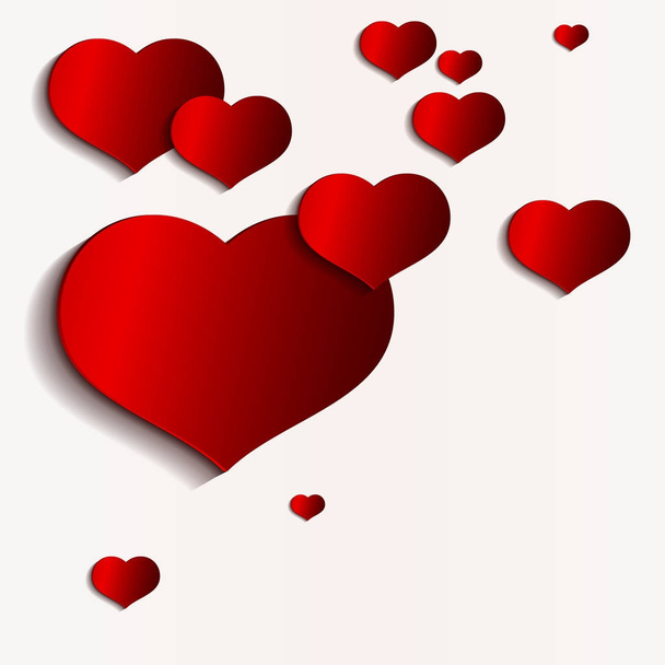 white design with silhouettes of red hearts - Vector, Imagen