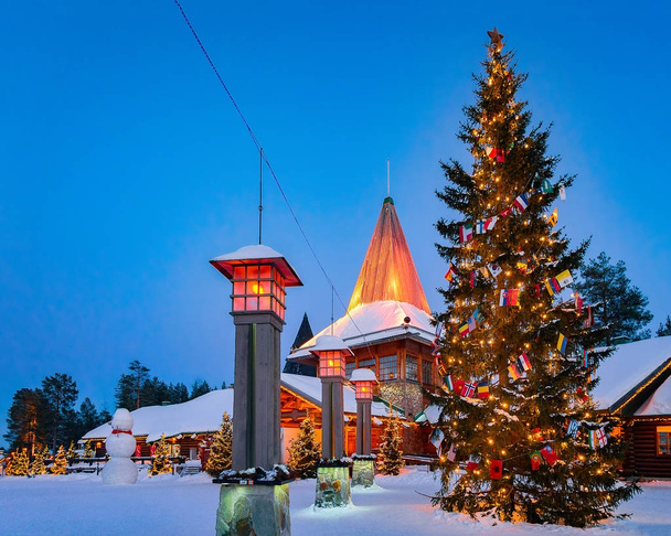 Arctic Circle lamps in Santa Office of Santa Village evening - Photo, Image