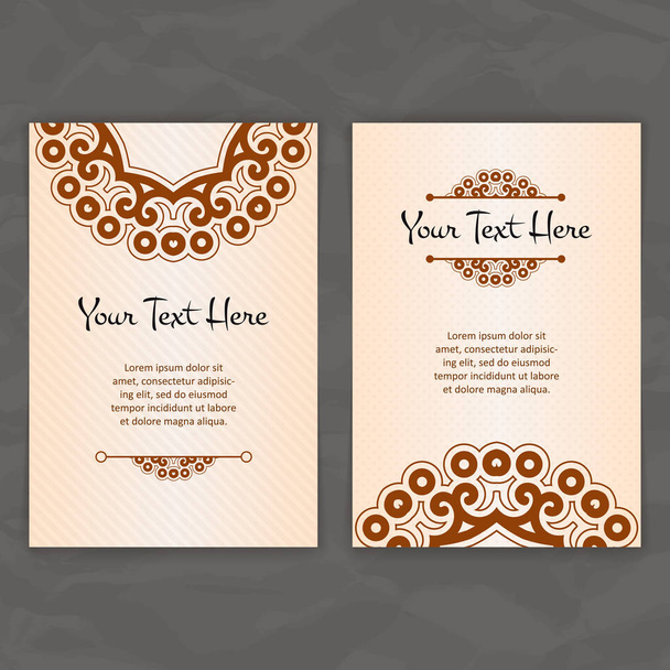 Set of vector design templates. Business card with floral circle ornament. Mandala style. - Vetor, Imagem