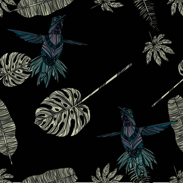 Feuilles tropicales et motif sans couture colibri
. - Vecteur, image