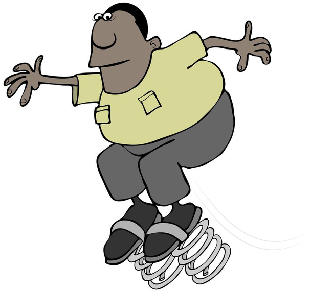 Illustrazione di un uomo con grandi bobine attaccate ai piedi che saltano in avanti per l'ora legale
. - Foto, immagini