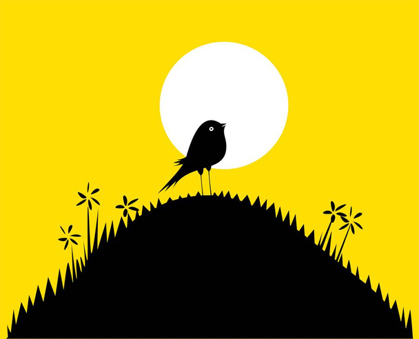 Bird silhouette. Sunset background. Vector illustration - Вектор,изображение