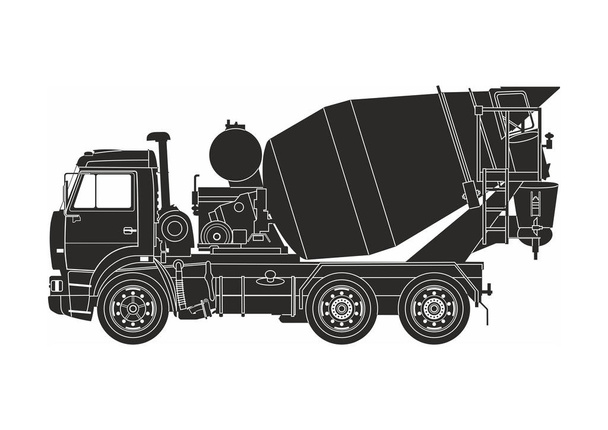 schwarzer Zement-LKW auf weißem Hintergrund - Vektor, Bild